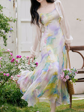 Load image into Gallery viewer, 2PS Rainbow Spaghetti Strap 1950S Vintage Dress With Long Sleeve Cardigan