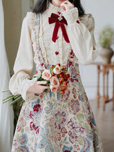 Load image into Gallery viewer, 2PS Victorian White Blouse with Floral Embroidered Jumper Skirt  Vintage Set