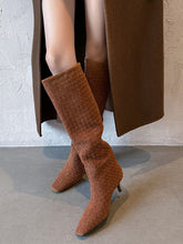 Load image into Gallery viewer, Women&#39;s Suede Knit High Heel Knee High Boots Vintage Shoes