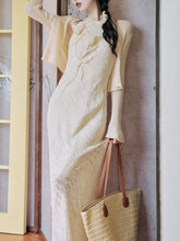 Load image into Gallery viewer, 2PS White Flower Handmade Vintage 1940S Dress and Cardigan Suit