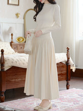 Load image into Gallery viewer, White Two-Piece Set Pearl Beaded Long Sleeve Dress with Cable Knit Cape