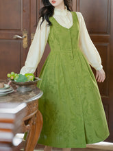 Load image into Gallery viewer, 2PS White Ruffles Shirt With Vinatge Green Plaid Suspender 1950S Dress
