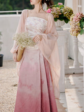 Load image into Gallery viewer, Pink Floral Tube Top and Horse-face Skirt 1950s Cardigan Suit