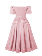 Load image into Gallery viewer, Red Daisy Off The Sleeve Smocking 1950S Vintage Dress