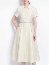Load image into Gallery viewer, Pink Jacquard Elegant Embossed Floral Shirt Dress with Belt