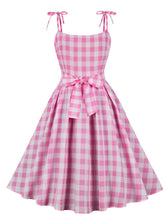 Load image into Gallery viewer, Pink And White Plaid Spaghetti Strap Barbie 1950S Vintage Dress