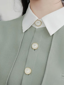 Light Green Fake Two-piece Shirt Lapel Windbreaker 1940s Vinatge Dress