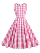 Load image into Gallery viewer, Pink And White Crew Neck Sleeveless Barbie Retro Dress
