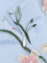 Load image into Gallery viewer, Baby Blue Semi Mesh Flower Embroidered Spaghetti Strap Sleeveless 1950S Swing Maxi Dress