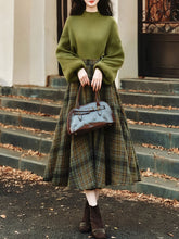 Load image into Gallery viewer, 2PS Green Sweater And Plaid Swing Skirt 1950S Vintage Audrey Hepburn's Style Outfits