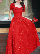 Load image into Gallery viewer, 1950S Vintage Red Polka Dots Square Collar Swing Dress