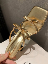 Load image into Gallery viewer, Women&#39;s Low Heel Sandals Square Toe Bow Strap Leather Vintage Shoes