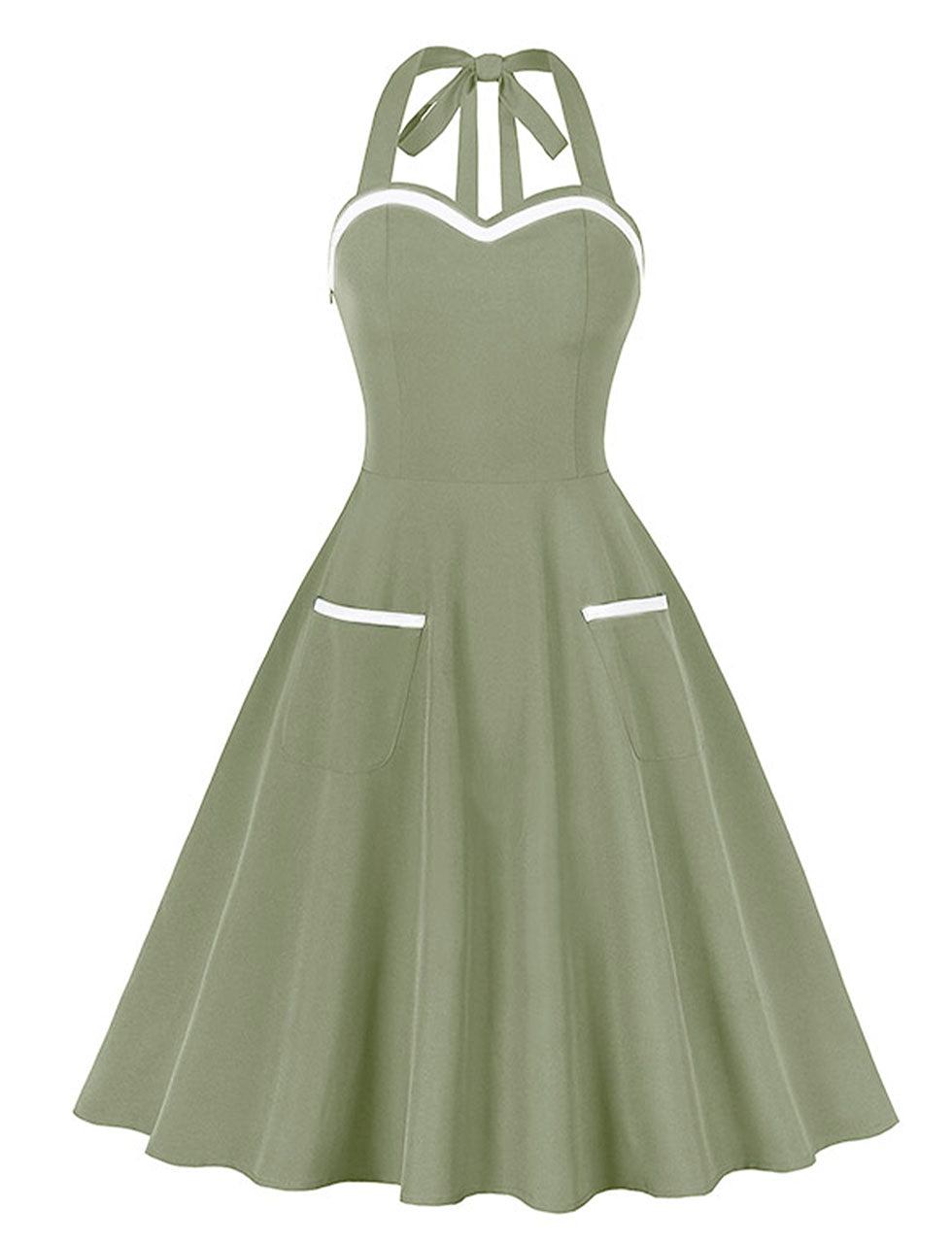 Purple Sweet Heart Halter Sleeveless 1950S Vintage Dress With Pockets, Army Green / XL Purple Sweet Heart Halter Sleeveless 1950S Vintage Dress With Pockets, Army Green / XL