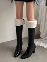 Load image into Gallery viewer, Women‘s Chunky Heel Knee High Leather Winter Boots with Fur