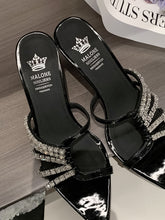 Load image into Gallery viewer, Women&#39;s Rhinestone Pointed Toe Stiletto Sandals Leather Vintage Shoes