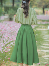 Load image into Gallery viewer, 2PS 1950S Light Green Embroidered Long Sleeve Shirt And Dark Green Swing Skirt Suit