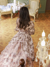 Load image into Gallery viewer, Brown Rose Square Neck Short Front and Long Back Princess Party Dress