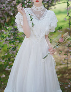 White Lace Pleat Edwardian Revival Vintage Wedding Dress