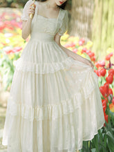 Load image into Gallery viewer, Apricot Square Neck Ruffle Short Sleeve Vintage Fairy Dress