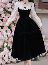 Load image into Gallery viewer, 1950S Hepburn Style Outfits Black Dress With White Collar Vintage Dress