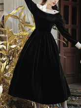 Load image into Gallery viewer, White Bertha Collar 1950S Black Velvet Hepburn Style Vintage Dress