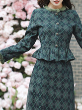 Load image into Gallery viewer, Blue Maisel Style Long Sleeve Retro Diamond Plaid Coat and Skirt Vintage Suit For Women