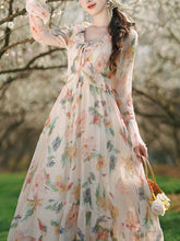 Load image into Gallery viewer, 1950S White Ruffles V Neck Floral Print Swing Dress For Women