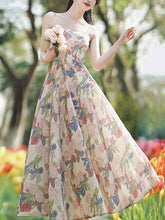 Load image into Gallery viewer, 2PS White Floral Print Spaghetti Strap 1950S Vintage Dress With Long Sleeve Ruffles Cardigan
