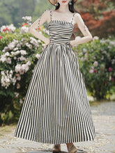 Load image into Gallery viewer, 1950S Hepburn Style Black and White Stripe Swing Dress For Women