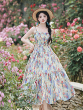 Load image into Gallery viewer, 2PS Ethereal Garden Party Floral Spaghetti Strap Dress with  Crochet Cover-Up
