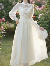 Load image into Gallery viewer, White Embroidered Long Sleeve Dress with Frog Buttons