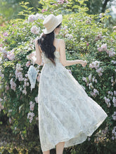 Load image into Gallery viewer, 2PS White Butterfly Print Spaghetti Strap 1950S Vintage Dress With Long Sleeve Tassel Cardigan