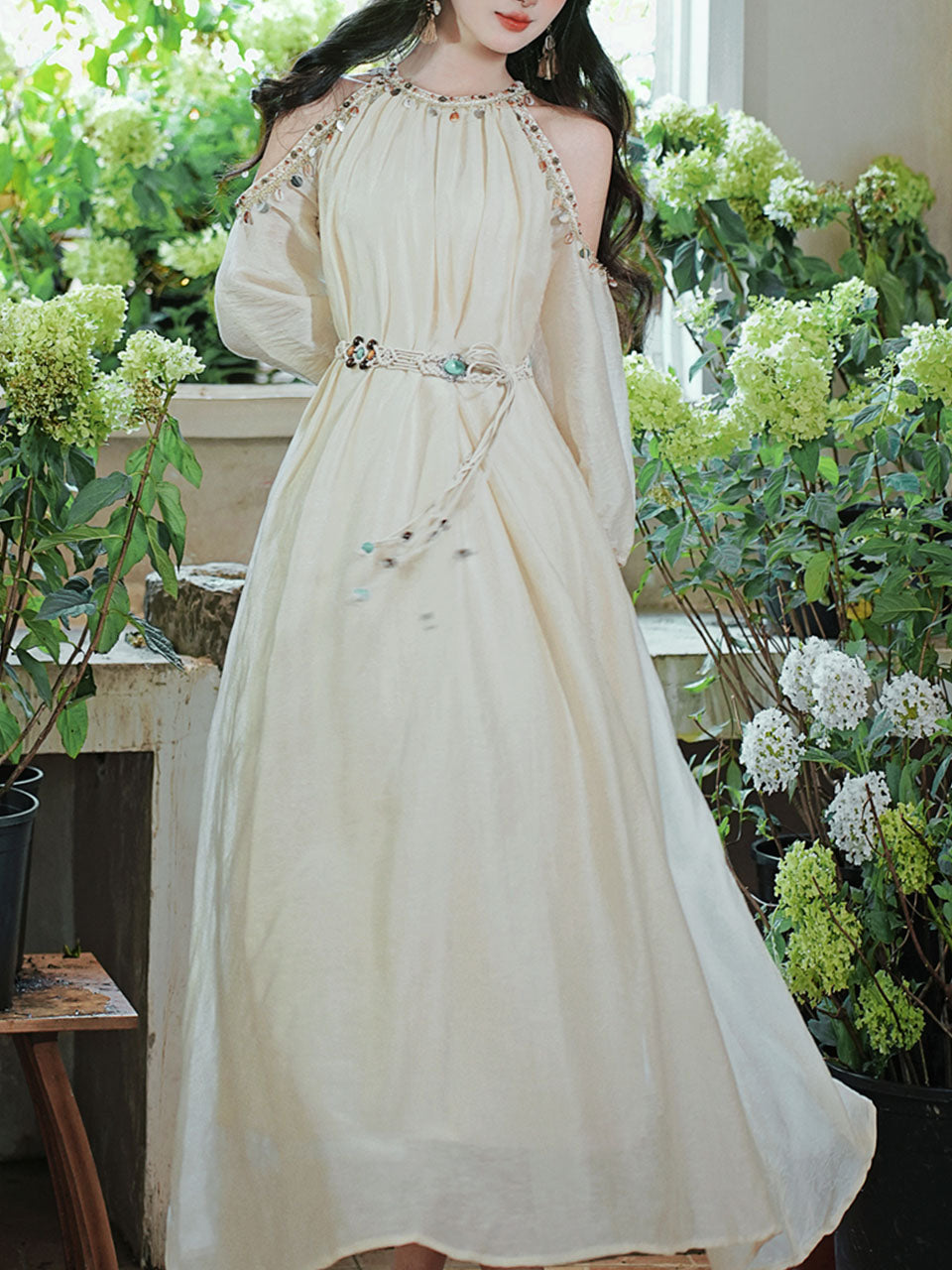 off the shoulder hippie dress White Shell Off Shoulder Bohemian Dress, White / XS