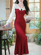 Load image into Gallery viewer, 1940S Red High Waist Knitted Sweater Long Sleeve Vintage Dress