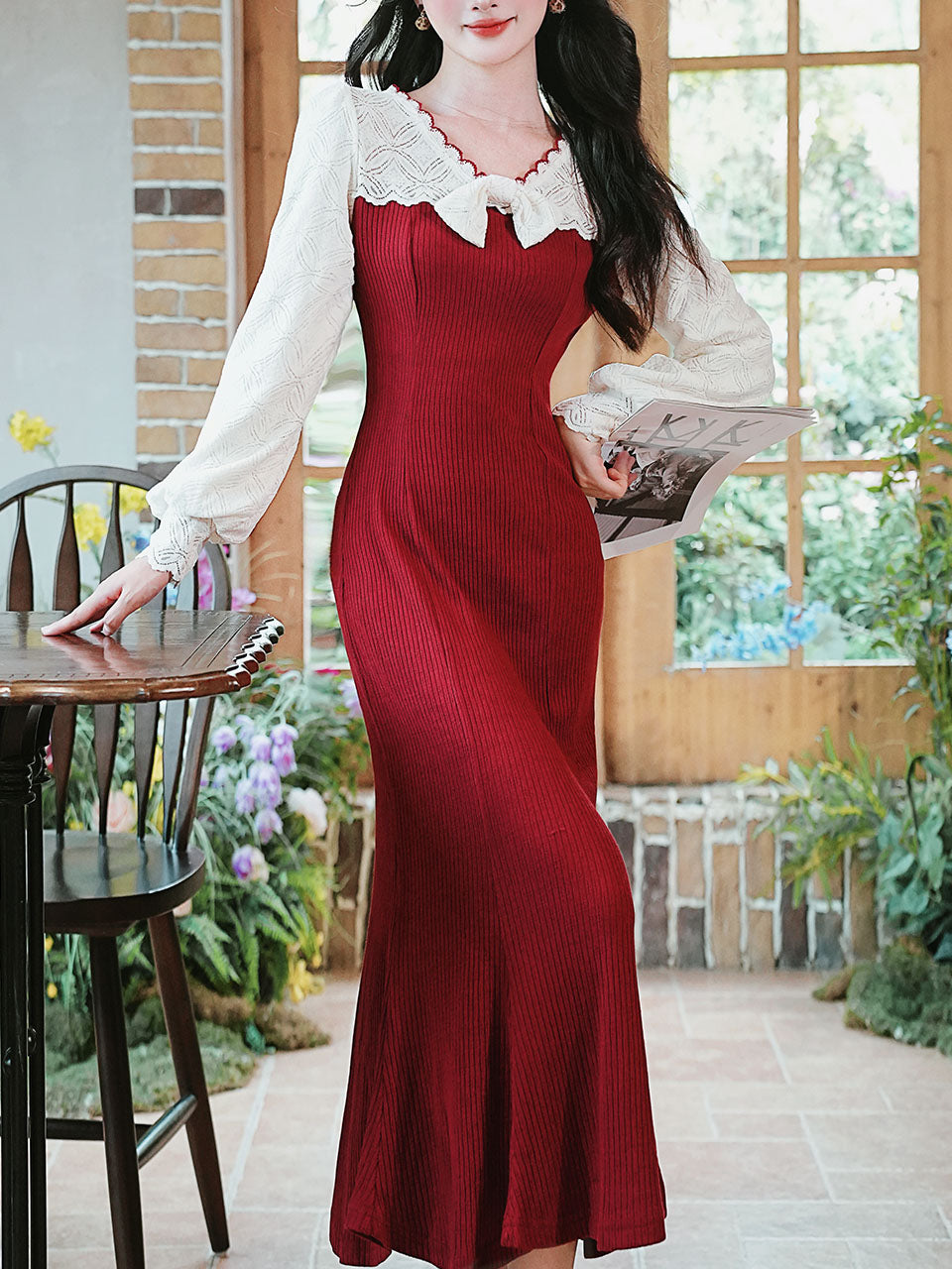 1940S Red High Waist Knitted Sweater Long Sleeve Vintage Dress Jolly Vintage 1940S Red High Waist Knitted Sweater Long Sleeve Vintage Dress Jolly Vintage