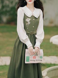 2PS Peter Pan Collar Vintage Fall Shirt Set Dress