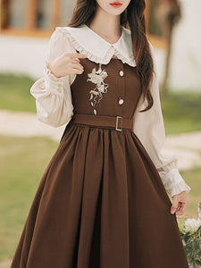 2PS Peter Pan Collar Vintage Fall Shirt Set Dress