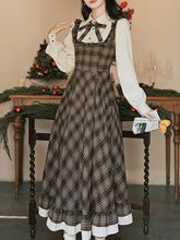Load image into Gallery viewer, Brown Plaid Fake Two-Piece Long Sleeve Vintage Dress