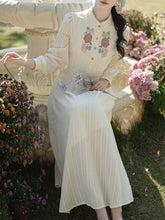 Load image into Gallery viewer, White Stand Collar Long Sleeved Embroidered Cotton Dress