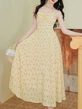 Load image into Gallery viewer, 2PS Yellow Floral Spaghetti Strap 1950S Vintage Dress With Long Sleeve Ruffles Cardigan