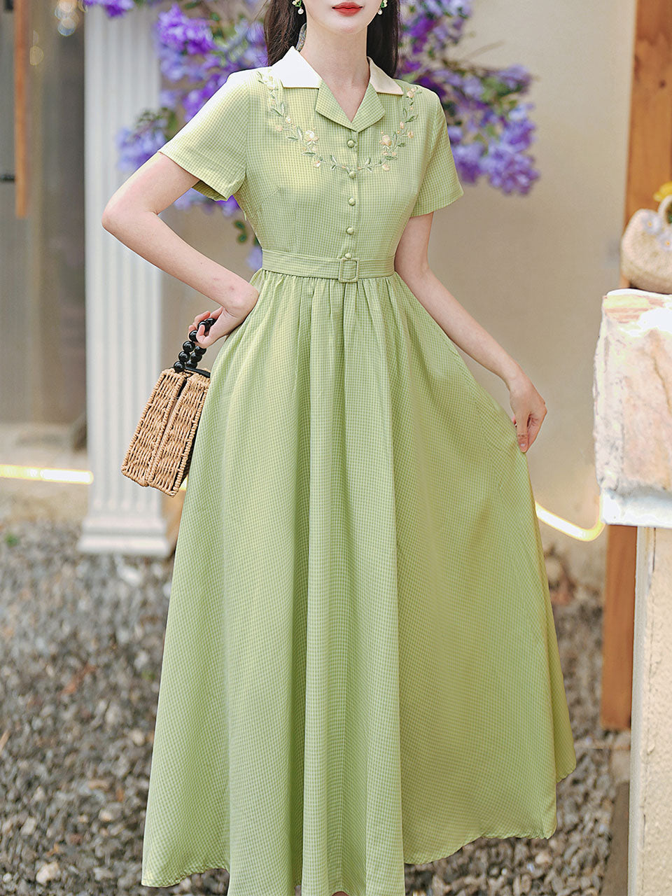 Green Plaid Short Sleeve 1950S Vintage Shirt Dress β Jolly Vintage
