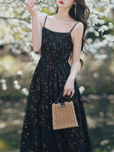 Load image into Gallery viewer, 2PS Vintage Black Floral Chiffon Maxi Dress with Black Cardigan