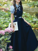 Load image into Gallery viewer, Vintage Navy Two-Piece Fake Layered Shirt Dress