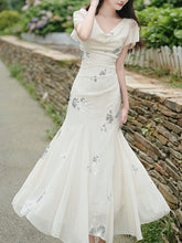 Load image into Gallery viewer, Elegant Ivory Sequin Floral Mermaid Dress French Style V Neck Maxi Evening Gown