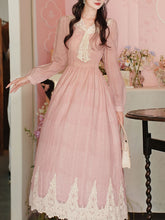Load image into Gallery viewer, Romantic Vintage Pink Long Sleeve Dress with Lace Sailor Collar