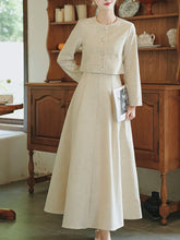 Load image into Gallery viewer, Apricot Linen Slip Dress with Crew Neck Coat