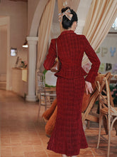 Load image into Gallery viewer, Warm Christmas Red Tweed Blazer and Skirt Set