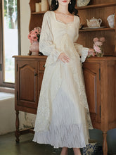 Load image into Gallery viewer, White Lace Ruffle Long Sleeve Sequined Vintage Dress