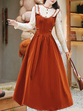 Load image into Gallery viewer, 50s Retro Brown Lace with Sequin Velvet Vintage Halloween Dress