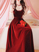 Load image into Gallery viewer, 50s Retro Christmas Red  Lace with Sequin Velvet Vintage Dress